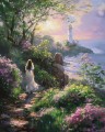 Original garden art To The Light nature painting on canvas woman back